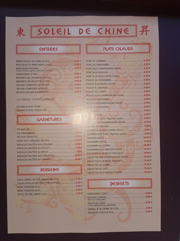 Restaurant Soleil de Chine - Menu Image 1
